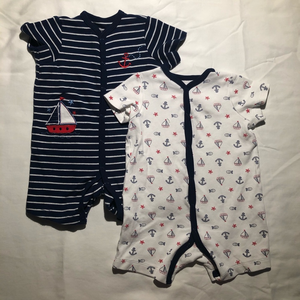 Lot of 2 Little Me Boys Nautical Snap-ups, 12m